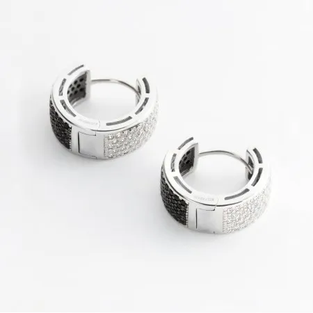 Срібні сережки двосторонні з білими і чорними фіанітами