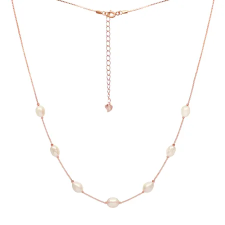 Срібне кольє вкрите позолотою 585 ° зі вставкою перлина, плетіння Венеція