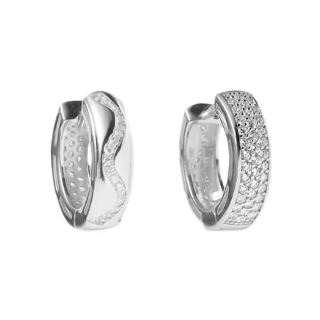 Срібні сережки двосторонні покриті родієм з фіанітами