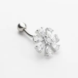 Срібний пірсинг покритий родієм зі вставкою фіаніт