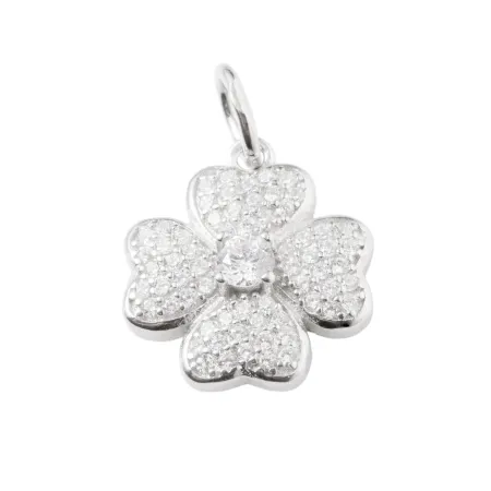 Підвіска зі срібла конюшина з білими фіанітами
