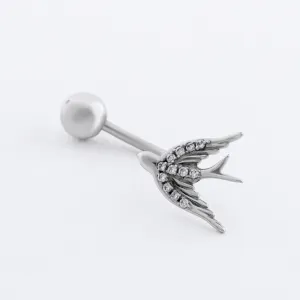 Срібний пірсинг родований з фіанітами Ластівка