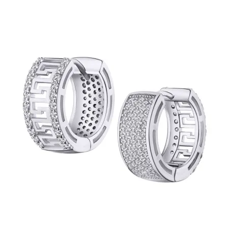 Срібні сережки двосторонні з фіанітами