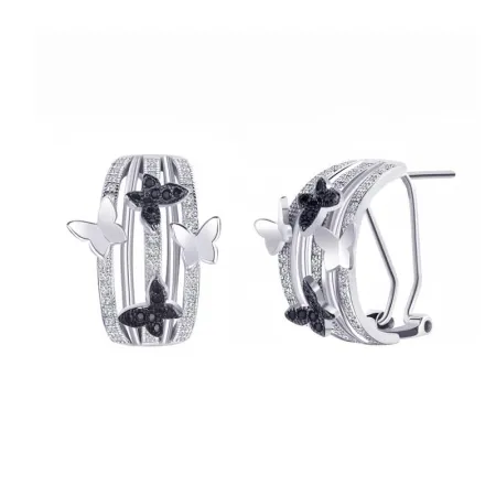 Срібні сережки з чорними фіанітами